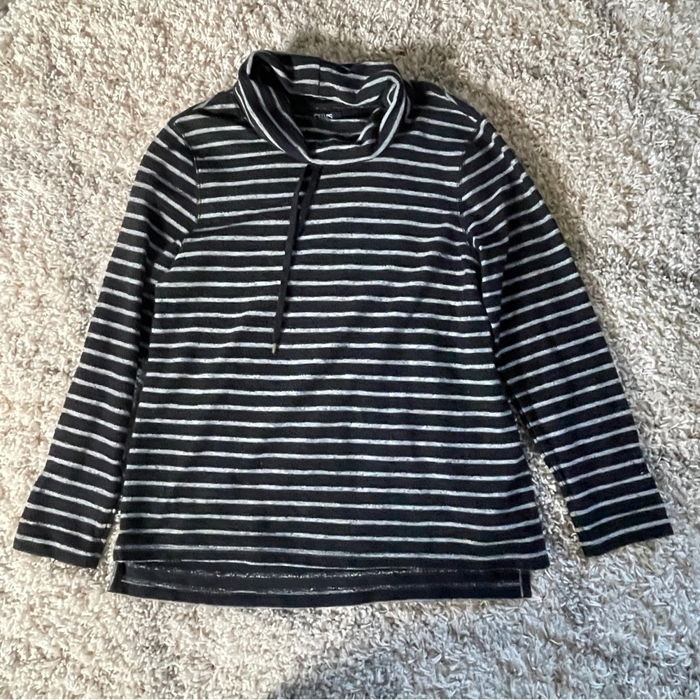 Chaps Womens Black White Striped Cowl Neck‎ Long Sleeve Top Size Large